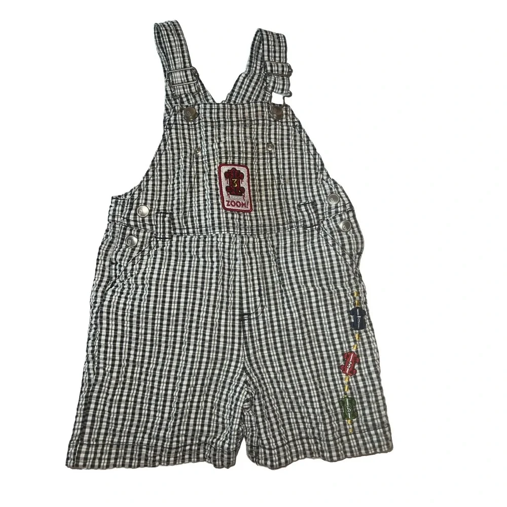 Gymboree Boys Vintage Plaid Shorts Overalls Size 18-24 Months Y2k